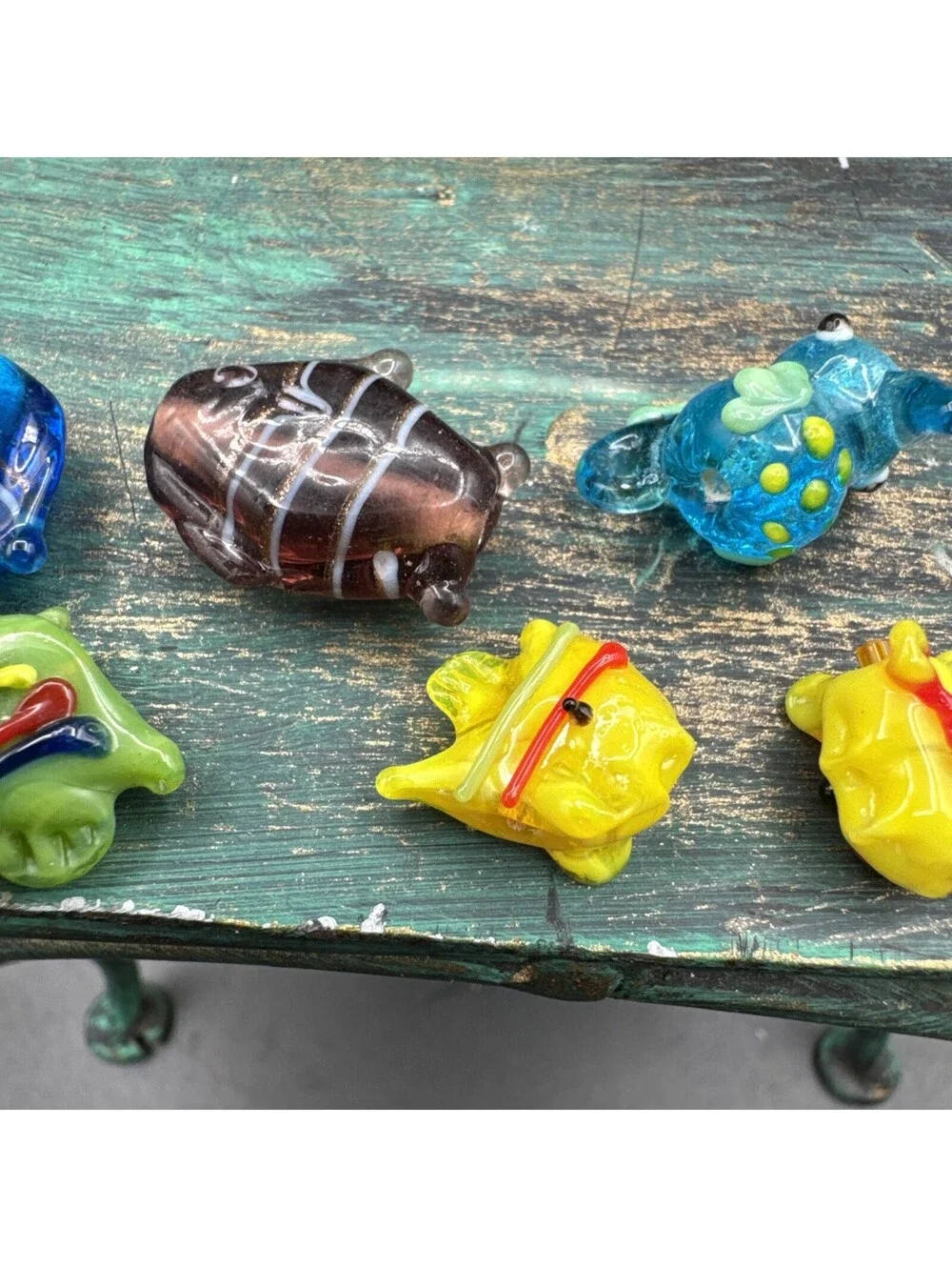 Lot Of 7 Glass Fish/Ocean Beads Cute Crafting Sewing Soft Girl Boho Multicolor